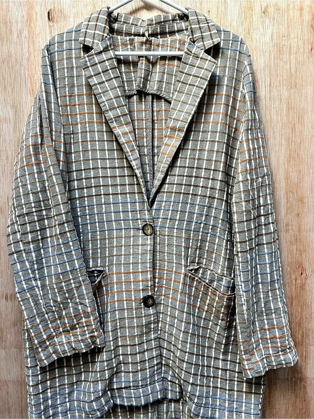 Free People We The Free Cali Plaid Blazer Gray & White Large
